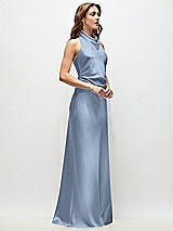 Side View Thumbnail - Cloudy High Cowl Neck Open-Back Stretch Satin Bias Maxi Dress