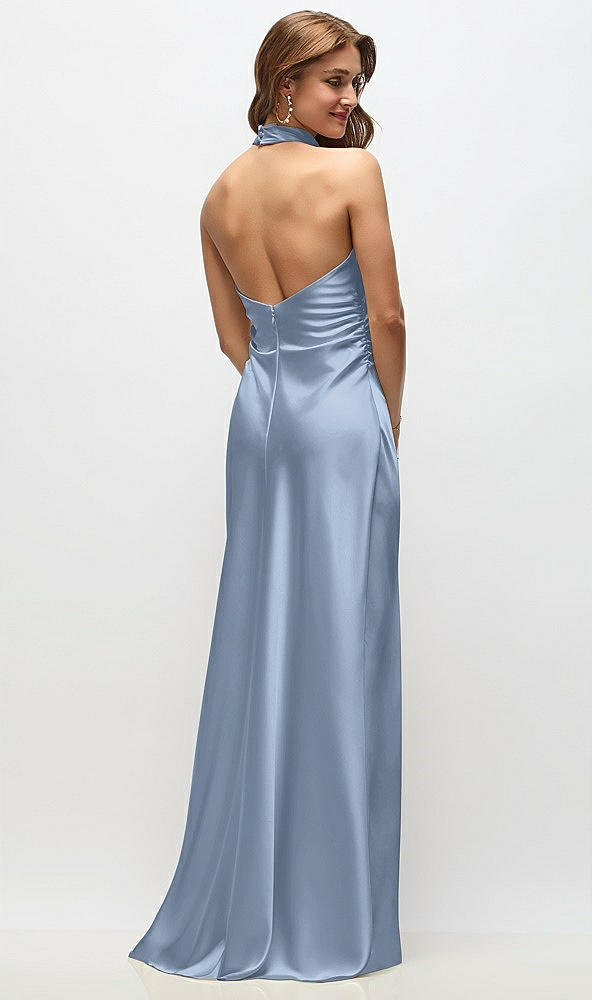 Back View - Cloudy High Cowl Neck Open-Back Stretch Satin Bias Maxi Dress