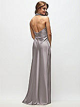 Rear View Thumbnail - Cashmere Gray High Cowl Neck Open-Back Stretch Satin Bias Maxi Dress