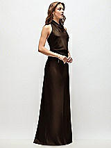 Side View Thumbnail - Espresso High Cowl Neck Open-Back Stretch Satin Bias Maxi Dress