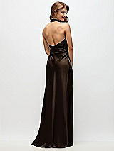 Rear View Thumbnail - Espresso High Cowl Neck Open-Back Stretch Satin Bias Maxi Dress