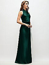 Side View Thumbnail - Evergreen High Cowl Neck Open-Back Stretch Satin Bias Maxi Dress