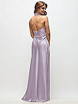 Rear View Thumbnail - Lilac Haze High Cowl Neck Open-Back Stretch Satin Bias Maxi Dress