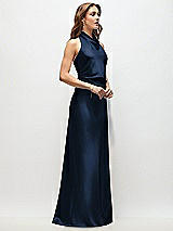 Side View Thumbnail - Midnight Navy High Cowl Neck Open-Back Stretch Satin Bias Maxi Dress