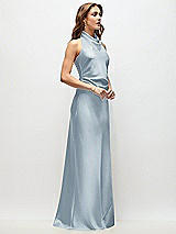 Side View Thumbnail - Mist High Cowl Neck Open-Back Stretch Satin Bias Maxi Dress
