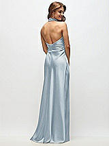 Rear View Thumbnail - Mist High Cowl Neck Open-Back Stretch Satin Bias Maxi Dress