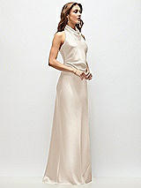 Side View Thumbnail - Oat High Cowl Neck Open-Back Stretch Satin Bias Maxi Dress