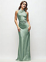 Front View Thumbnail - Seagrass High Cowl Neck Open-Back Stretch Satin Bias Maxi Dress