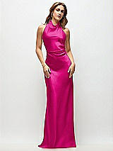 Front View Thumbnail - Think Pink High Cowl Neck Open-Back Stretch Satin Bias Maxi Dress