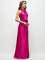 Side View Thumbnail - Think Pink High Cowl Neck Open-Back Stretch Satin Bias Maxi Dress
