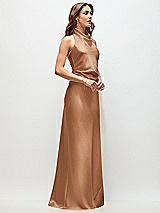 Side View Thumbnail - Toffee High Cowl Neck Open-Back Stretch Satin Bias Maxi Dress