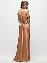 Rear View Thumbnail - Toffee High Cowl Neck Open-Back Stretch Satin Bias Maxi Dress
