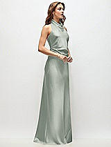 Side View Thumbnail - Willow Green High Cowl Neck Open-Back Stretch Satin Bias Maxi Dress