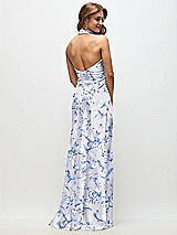 Rear View Thumbnail - Magnolia Sky High Cowl Neck Open-Back Floral Stretch Satin Bias Maxi Dress