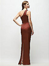 Rear View Thumbnail - Auburn Moon One-Shoulder Draped Bodice Stretch Satin Column Maxi Dress