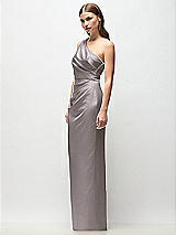Side View Thumbnail - Cashmere Gray One-Shoulder Draped Bodice Stretch Satin Column Maxi Dress