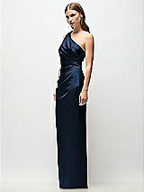 Side View Thumbnail - Midnight Navy One-Shoulder Draped Bodice Stretch Satin Column Maxi Dress