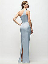 Rear View Thumbnail - Mist One-Shoulder Draped Bodice Stretch Satin Column Maxi Dress