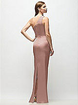 Rear View Thumbnail - Neu Nude One-Shoulder Draped Bodice Stretch Satin Column Maxi Dress