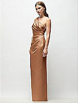 Side View Thumbnail - Toffee One-Shoulder Draped Bodice Stretch Satin Column Maxi Dress