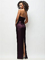 Rear View Thumbnail - Deep Plum Strapless Draped Bodice Stretch Satin Column Maxi Dress