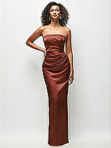 Front View Thumbnail - Auburn Moon Strapless Draped Bodice Stretch Satin Column Maxi Dress