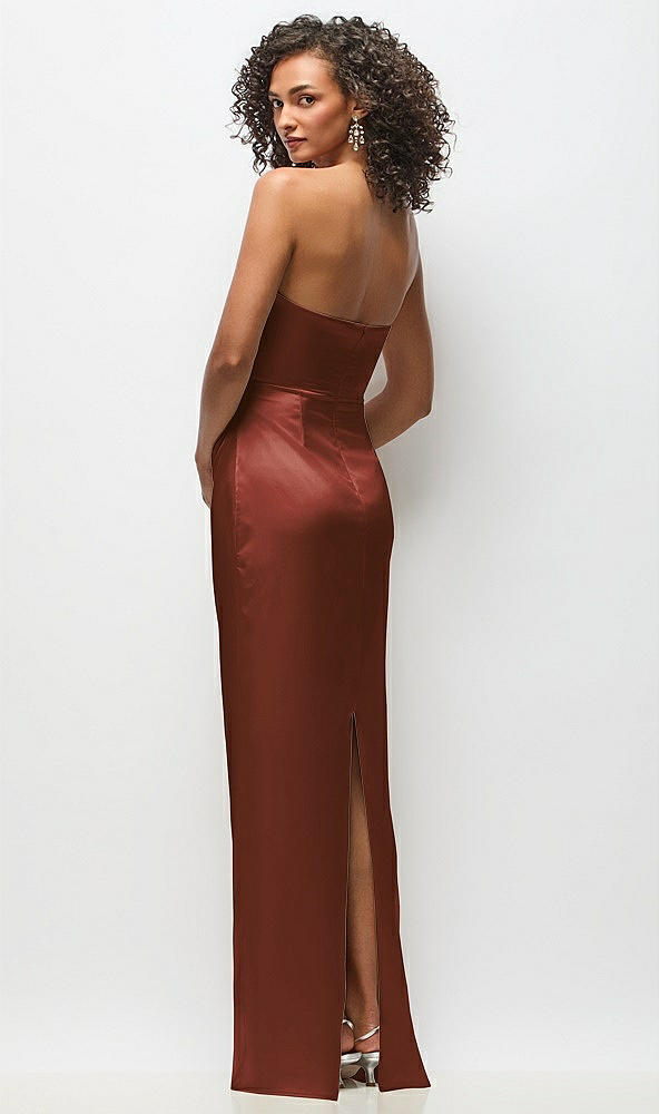 Back View - Auburn Moon Strapless Draped Bodice Stretch Satin Column Maxi Dress