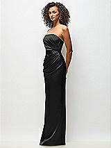 Side View Thumbnail - Black Strapless Draped Bodice Stretch Satin Column Maxi Dress