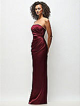 Side View Thumbnail - Cabernet Strapless Draped Bodice Stretch Satin Column Maxi Dress