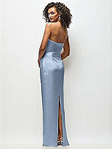 Rear View Thumbnail - Cloudy Strapless Draped Bodice Stretch Satin Column Maxi Dress