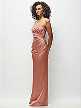 Side View Thumbnail - Desert Rose Strapless Draped Bodice Stretch Satin Column Maxi Dress