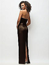 Rear View Thumbnail - Espresso Strapless Draped Bodice Stretch Satin Column Maxi Dress
