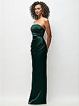 Side View Thumbnail - Evergreen Strapless Draped Bodice Stretch Satin Column Maxi Dress