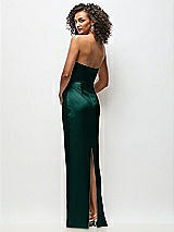 Rear View Thumbnail - Evergreen Strapless Draped Bodice Stretch Satin Column Maxi Dress
