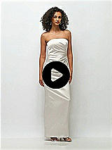 Video 1 Thumbnail - Midnight Navy Strapless Draped Bodice Stretch Satin Column Maxi Dress