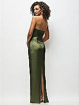 Rear View Thumbnail - Olive Green Strapless Draped Bodice Stretch Satin Column Maxi Dress
