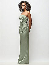 Side View Thumbnail - Sage Strapless Draped Bodice Stretch Satin Column Maxi Dress