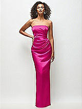 Front View Thumbnail - Think Pink Strapless Draped Bodice Stretch Satin Column Maxi Dress