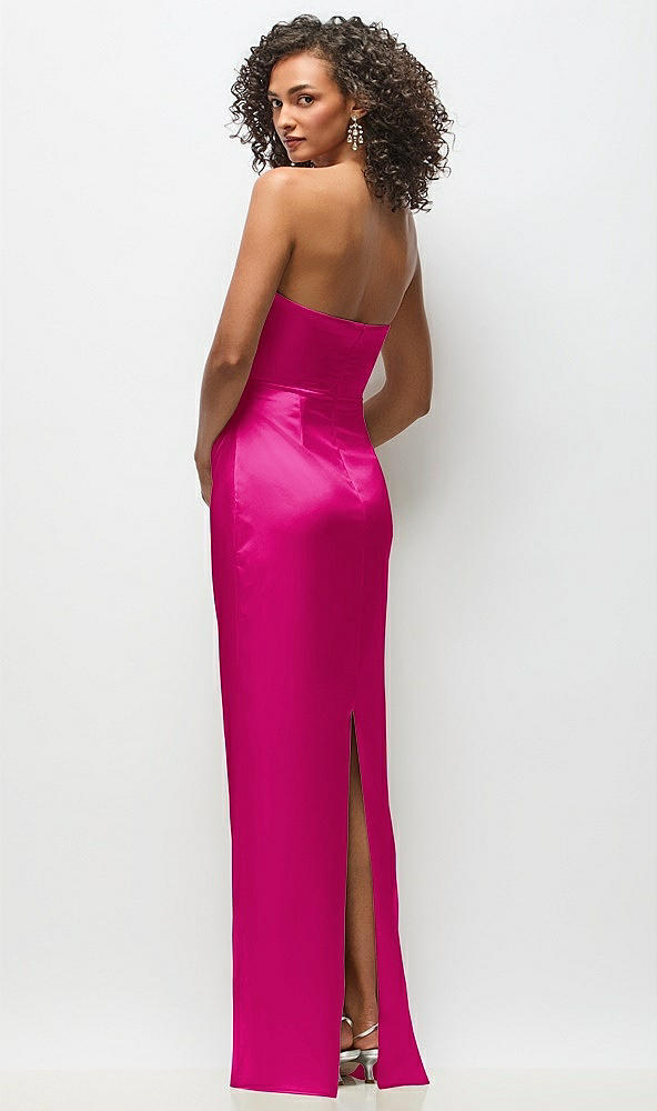 Back View - Think Pink Strapless Draped Bodice Stretch Satin Column Maxi Dress