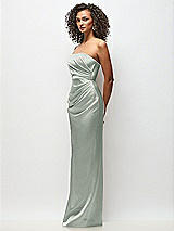 Side View Thumbnail - Willow Green Strapless Draped Bodice Stretch Satin Column Maxi Dress