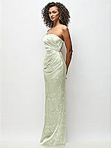 Side View Thumbnail - Vintage Primrose Celadon Strapless Draped Bodice Floral Stretch Satin Column Maxi Dress