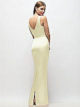 Rear View Thumbnail - Butter Yellow Sleeveless Draped Wrap Bodice Stretch Satin Column Maxi Dress