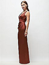 Side View Thumbnail - Auburn Moon Sleeveless Draped Wrap Bodice Stretch Satin Column Maxi Dress