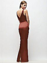 Rear View Thumbnail - Auburn Moon Sleeveless Draped Wrap Bodice Stretch Satin Column Maxi Dress
