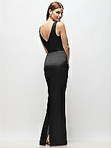 Rear View Thumbnail - Black Sleeveless Draped Wrap Bodice Stretch Satin Column Maxi Dress