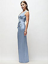 Side View Thumbnail - Cloudy Sleeveless Draped Wrap Bodice Stretch Satin Column Maxi Dress