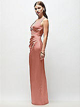Side View Thumbnail - Desert Rose Sleeveless Draped Wrap Bodice Stretch Satin Column Maxi Dress