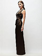 Side View Thumbnail - Espresso Sleeveless Draped Wrap Bodice Stretch Satin Column Maxi Dress