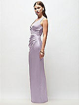 Side View Thumbnail - Lilac Haze Sleeveless Draped Wrap Bodice Stretch Satin Column Maxi Dress
