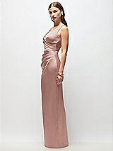 Side View Thumbnail - Neu Nude Sleeveless Draped Wrap Bodice Stretch Satin Column Maxi Dress